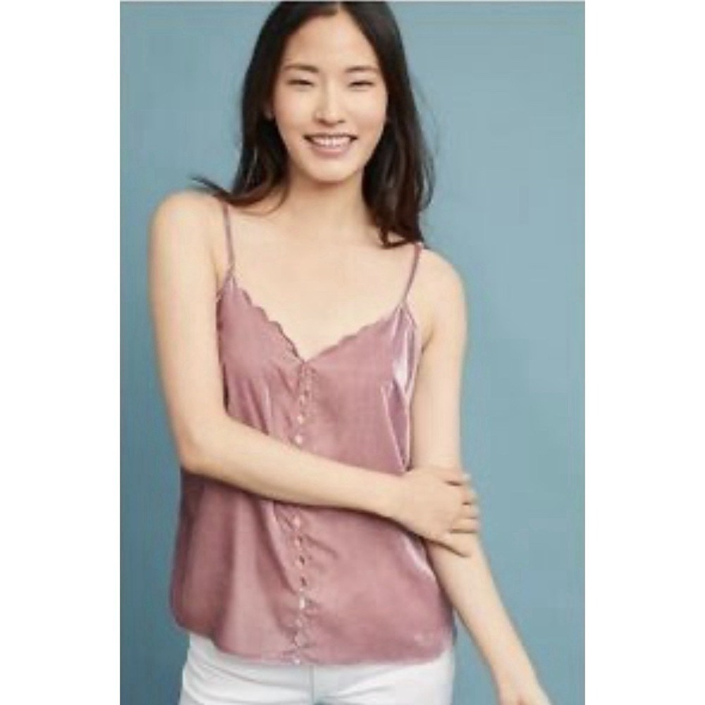 Maeve Anthropologie Velvet Tank Top Women's Size Medium Rose Velvet Scallop